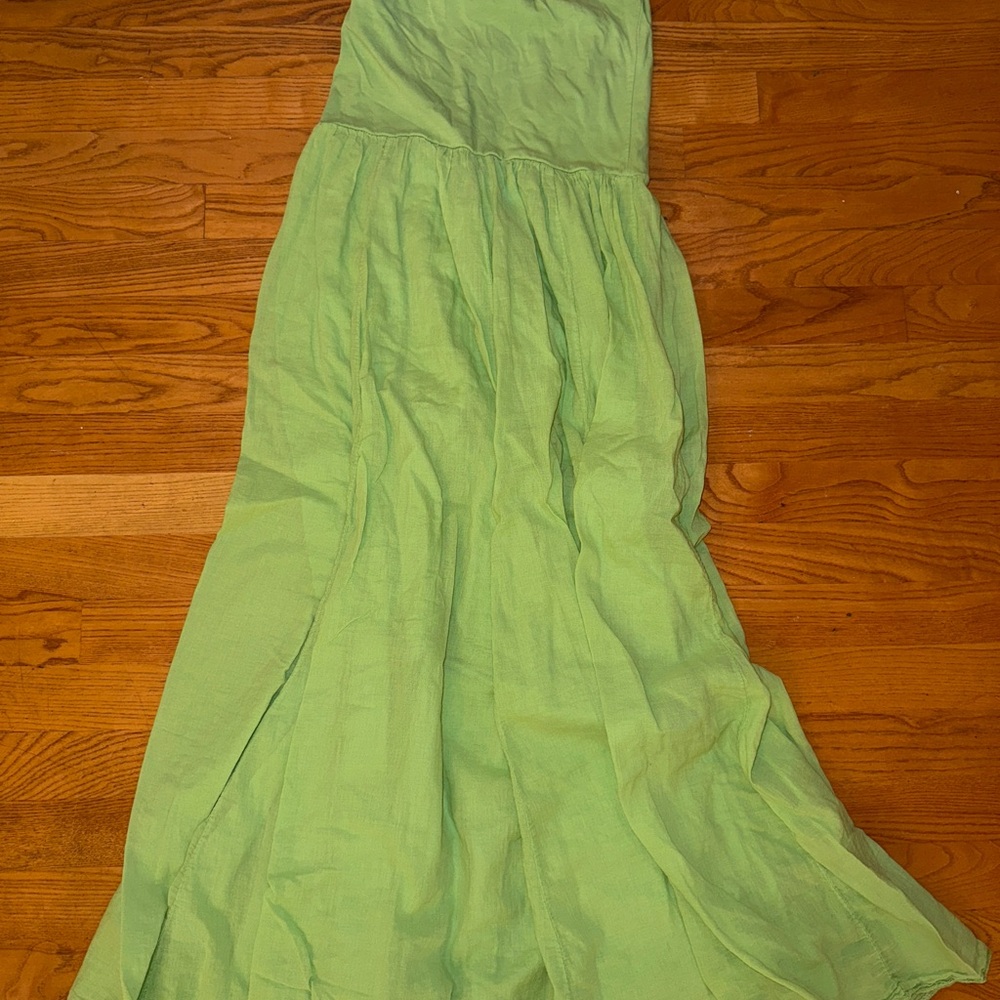 Elegant Green Strapless Dress/ fold over skirt